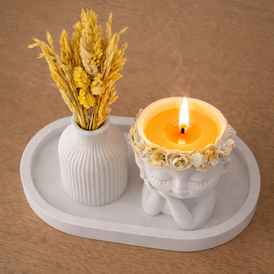 Golden Bloom – White Décor Tray Set