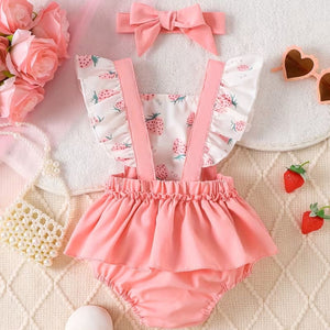 Baby Girls' Strawberry Ruffle Romper & Headband Set