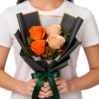 Citrus Glow – Mini Orange & Peach Rose Bouquet