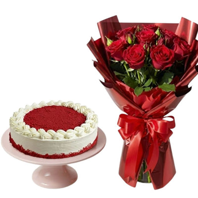 Red Velvet Cake & Shimmering Red Roses