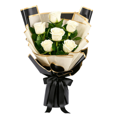 Pure Elegance – White Roses in Black Wrap