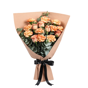 Amber Glow – Peach Roses & Carnations Bouquet