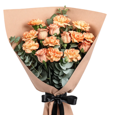 Amber Glow – Peach Roses & Carnations Bouquet