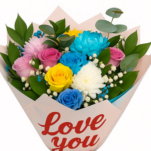 Love Bloom – Mixed Colorful Bouquet with Message Wrap