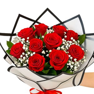 Crimson Petals – 10 Red Roses in White Wrap