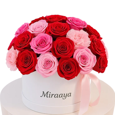 Blush Harmony – 33 Red & Pink Roses in Miraaya Box
