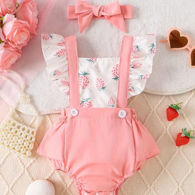 Baby Girls' Strawberry Ruffle Romper & Headband Set