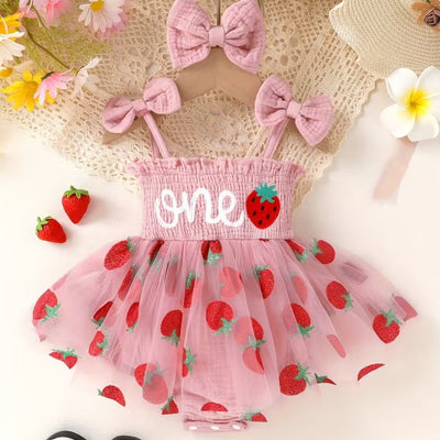 Baby Girls' Strawberry First Birthday Tutu Romper Set