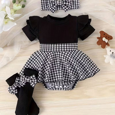 Baby Girls' Houndstooth Ruffle Romper & Sock Set