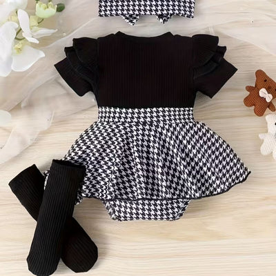 Baby Girls' Houndstooth Ruffle Romper & Sock Set
