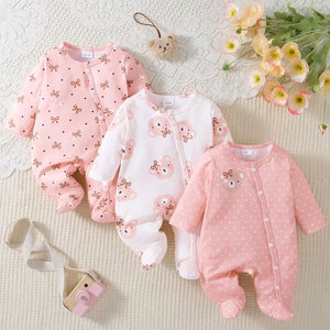 Baby Girls' Pink & Bear Print Footed Romper Set