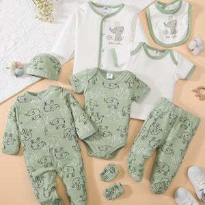 Baby Girls' green & Bear Print Footed Romper Set