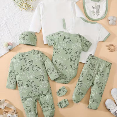Baby Girls' green & Bear Print Footed Romper Set