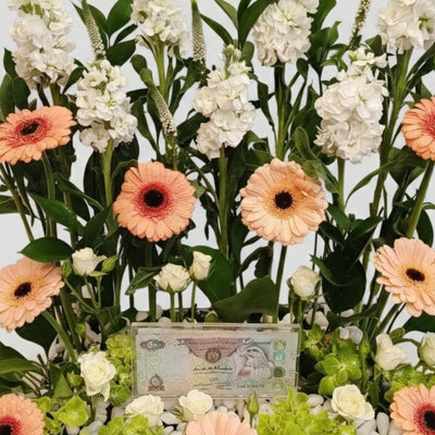 Money Bloom & Peach Gerbera Tray