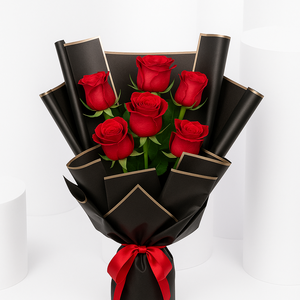 Scarlet Simplicity – 6 Red Roses in Black Wrap