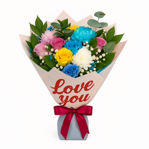 Love Bloom – Mixed Colorful Bouquet with Message Wrap