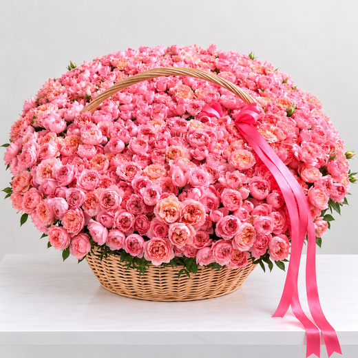 Grand Pink Spray Rose Basket - Hundreds of Blooms