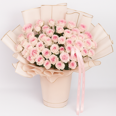 Blushing Cascade – 100 Pink Spray Roses in Designer Wrap