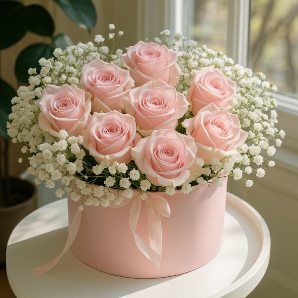 Blush Elegance – Pink Roses Hatbox