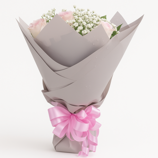 Blushing Grace – 10 Light Pink Roses with Baby’s Breath