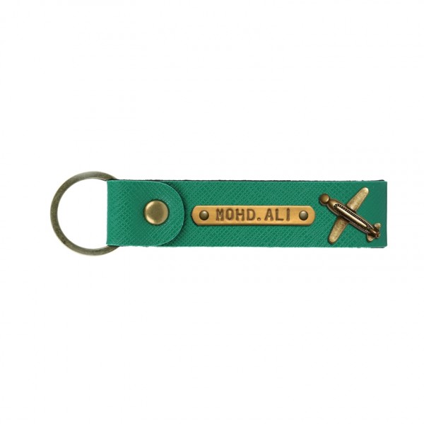 Personalized Leather Keychain - Dark Green