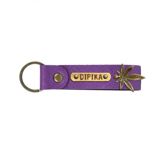 Personalized Leather Keychain - Electric Purple