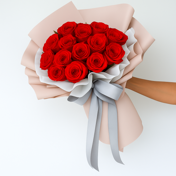 Timeless Scarlet – Red Rose Hand Bouquet