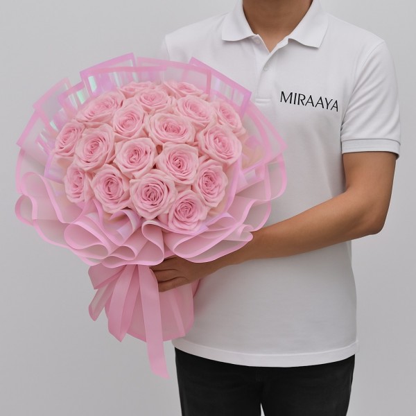 Rosy Ribbons – 20 Pink Roses Bouquet