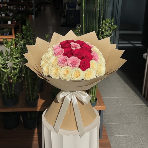 Harmony Bloom – 35 Mixed Roses Bouquet