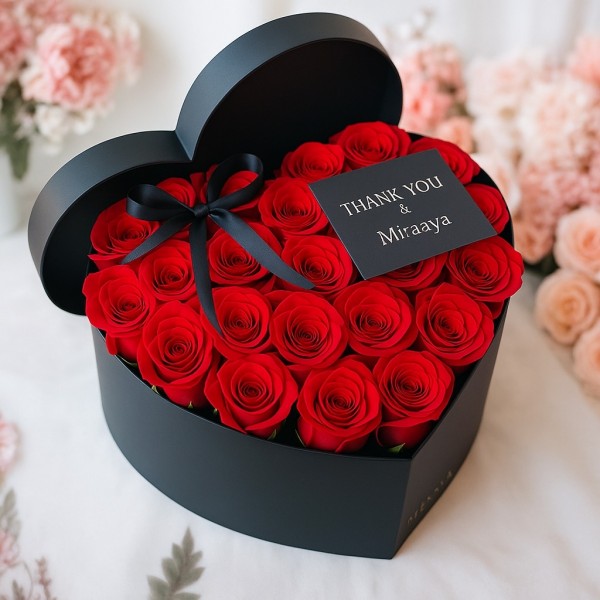 Midnight Heart – 23 Red Roses in Black Box