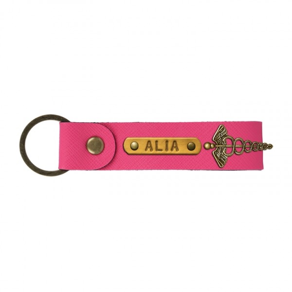 Personalized Leather Keychain - Hot Pink
