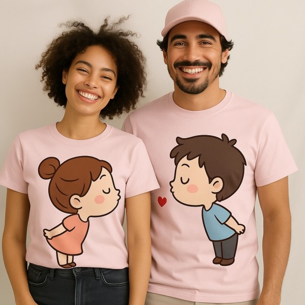 Personalized Cartoon Couple Kiss T-Shirt Set