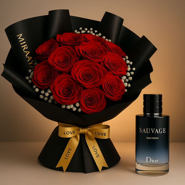 Midnight Muse – Dior Sauvage & Red Rose Luxe Bouquet