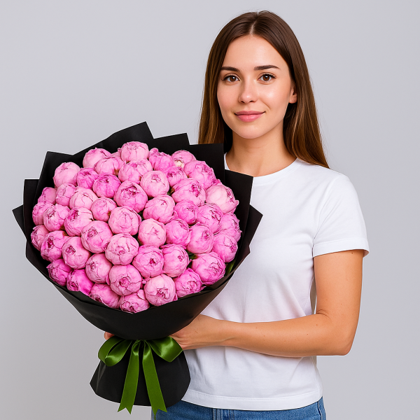  Blushing Majesty – 50 Pink Peonies Bouquet