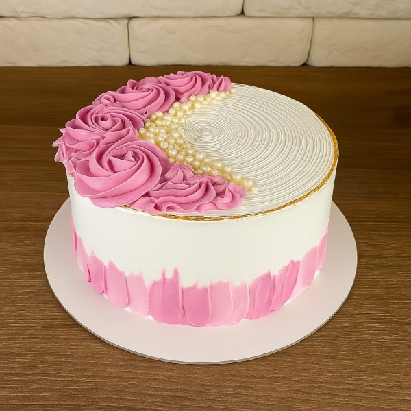 Pink Rosette and Pearl Cake
