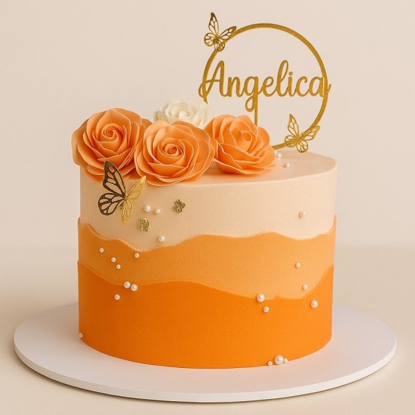 Orange & Peach Ombre Cake with Roses