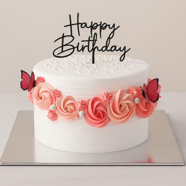 White Cake with Pink-Red Rosettes