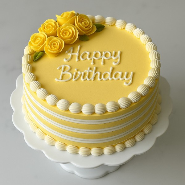 Yellow Floral Cake with White Piping