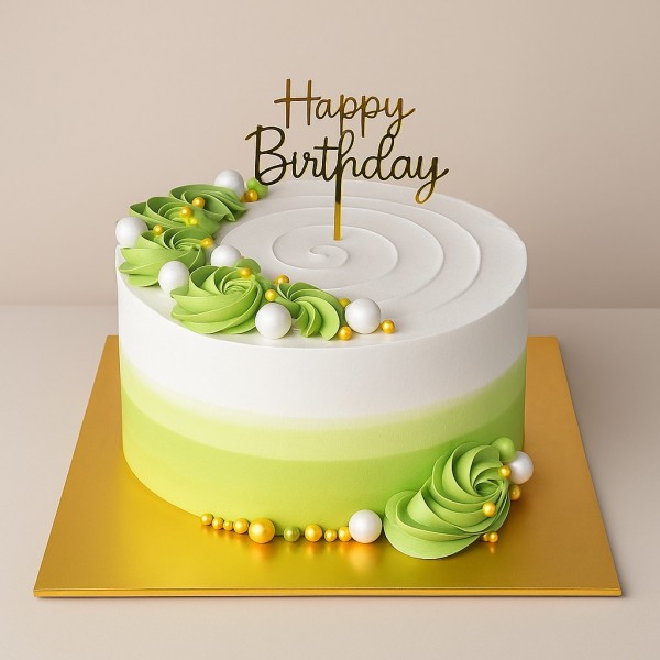 Green and White Ombre Cake with Rosettes and Gold Balls