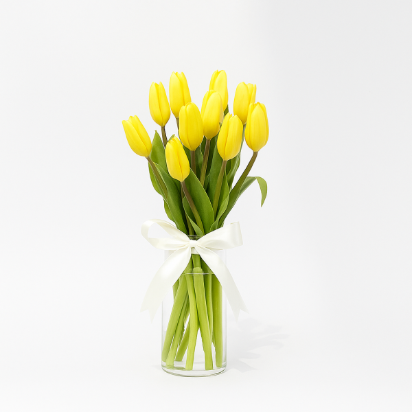 Golden Dawn – Yellow Tulips in Glass Vase