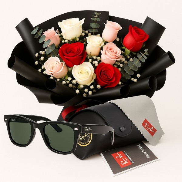 Dapper Bloom Duo – Ray-Ban & Rose Combo