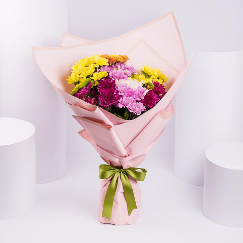 Colorburst Charm – Mixed Chrysanthemum Bouquet