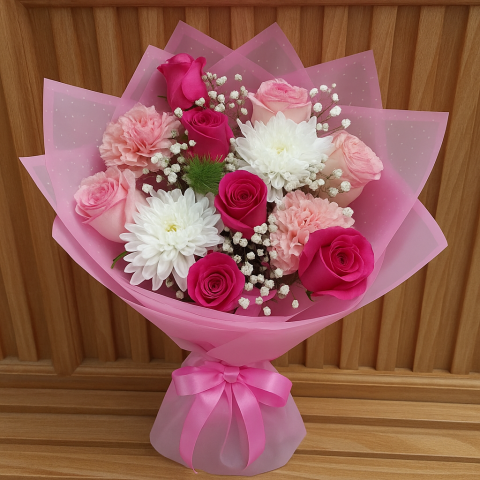 Blushing Harmony – Pink Rose & Carnation Mix Bouquet