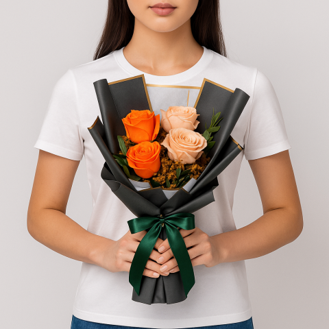 Citrus Glow – Mini Orange & Peach Rose Bouquet