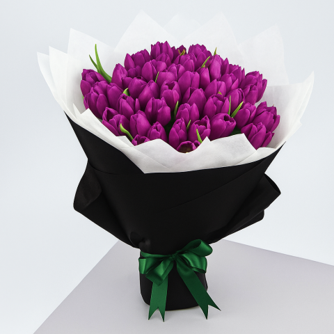 Royal Charm – 50 Purple Tulips Bouquet