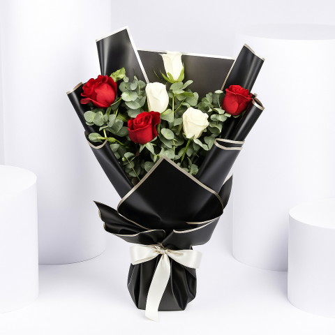 Classic Affection – Red & White Roses Bouquet