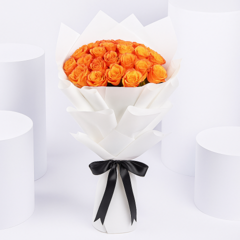 Tangerine Bloom – 30 Orange Roses Bouquet