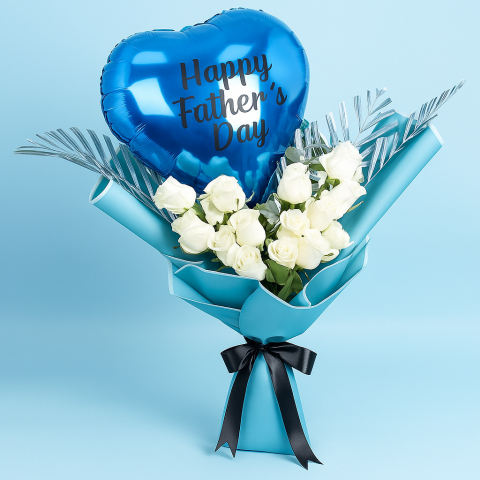  Dad’s Day Bloom – White Roses with Father’s Day Balloon