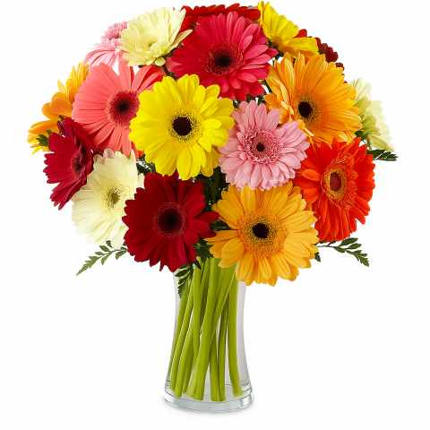 Color Splash – Mixed Gerbera Daisies in Glass Vase