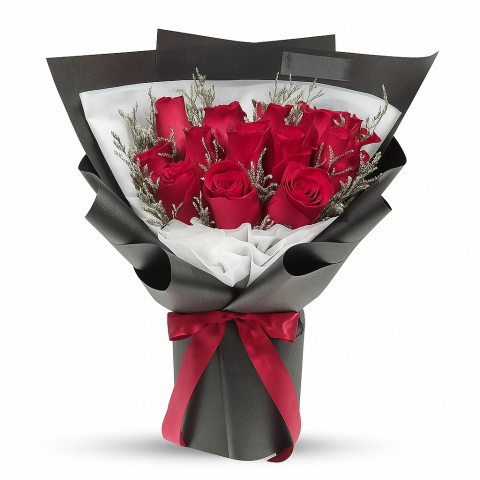 Scarlet Elegance – 13 Red Roses Bouquet
